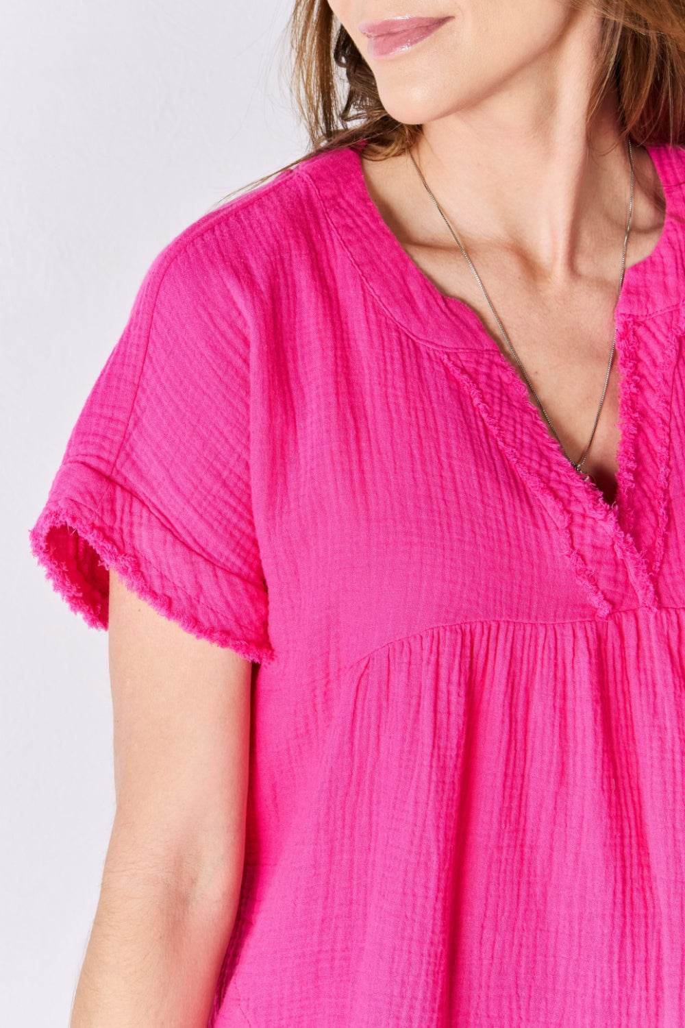 Zenana Full Size Raw Hem Short Sleeve Top - Delanoir