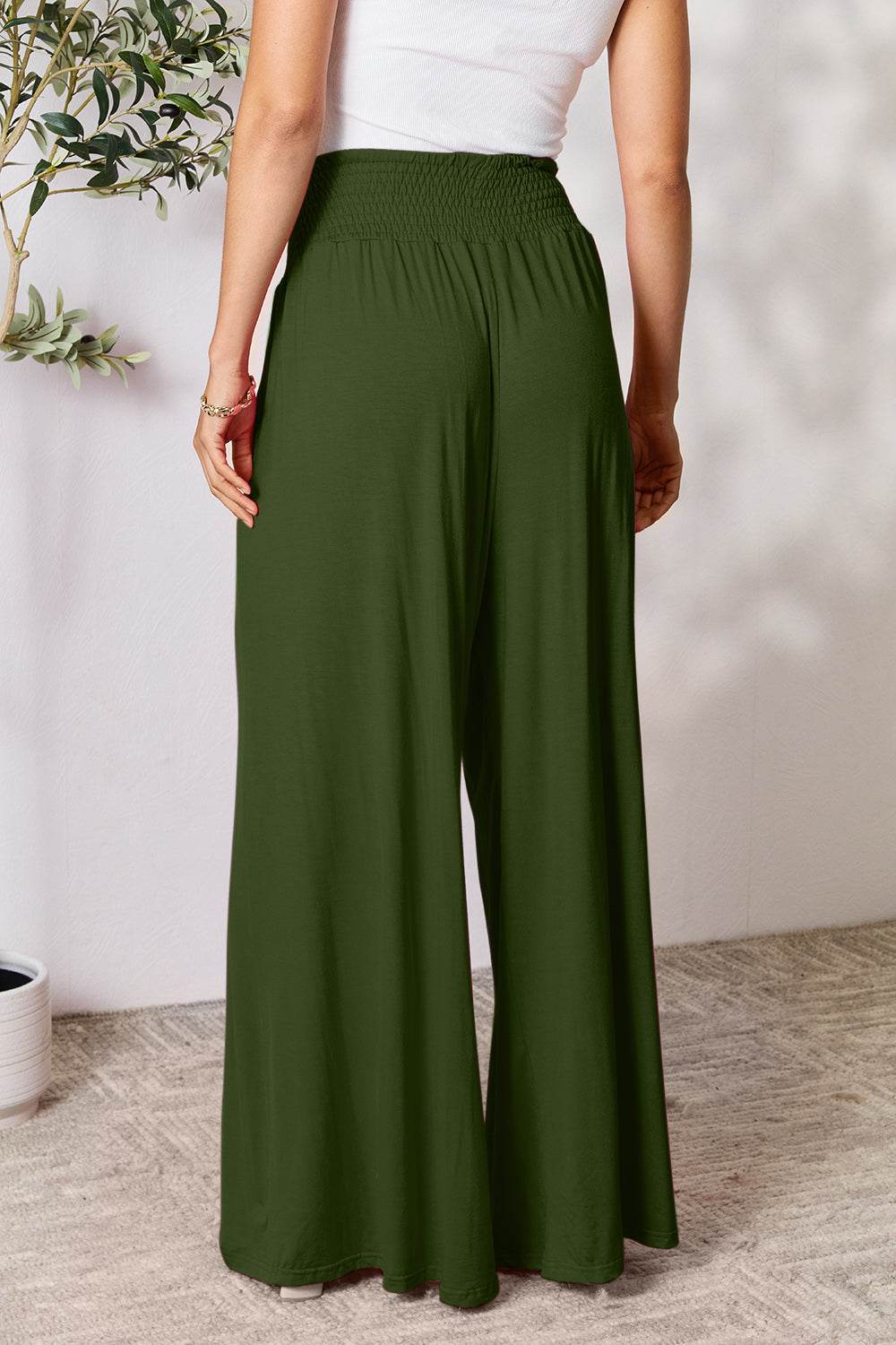 Double Take Full Size Smocked Wide Waistband Wide Leg Pants - Delanoir