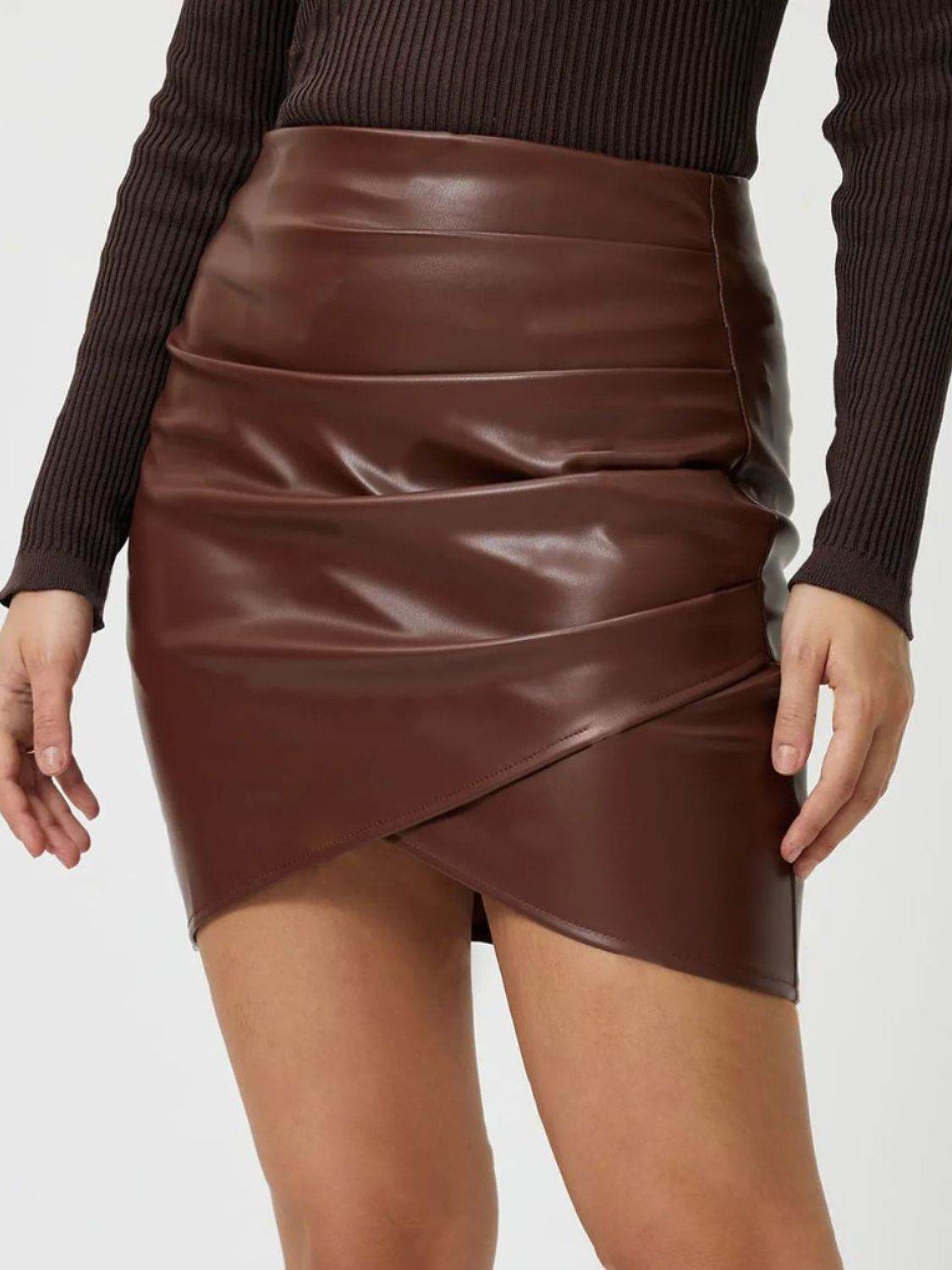 Ruched Asymmetrical Hem Skirt - Delanoir