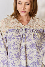 Hailey & Co Full Size Lace Detail Printed Blouse - Delanoir