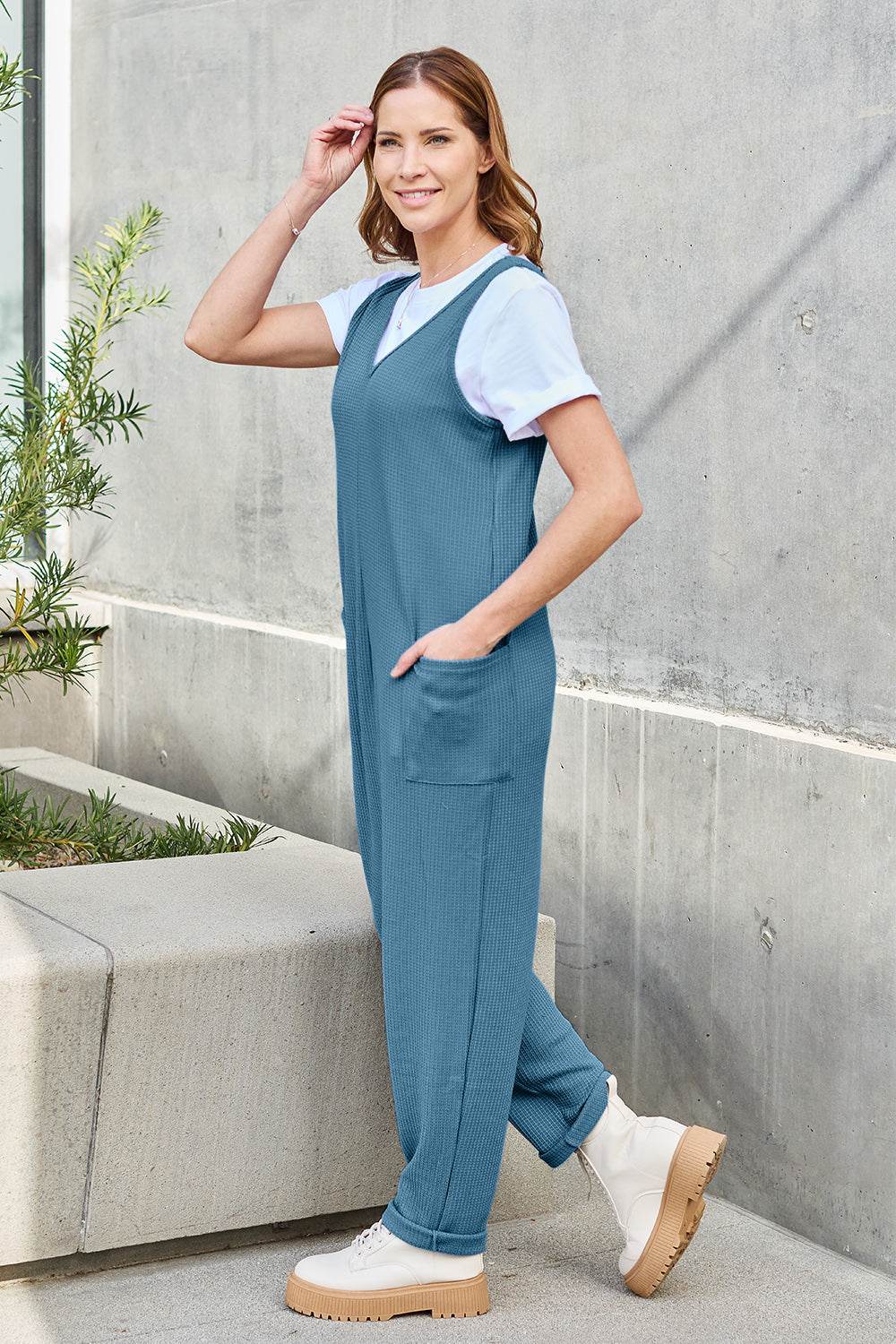 Double Take Full Size Sleeveless Straight Jumpsuit - Delanoir