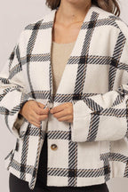 HYFVE Plaid Long Sleeve Jacket with Side Slit Pockets - Delanoir