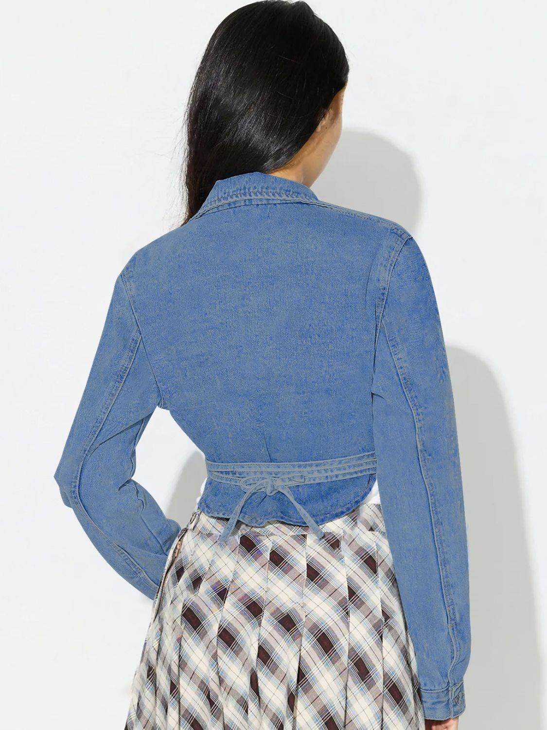Asymmetric Slit Collared Neck Long Denim Top - Delanoir