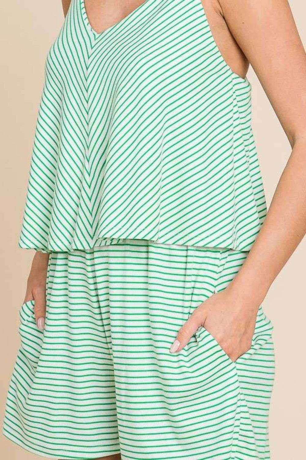 Culture Code Full Size Double Flare Striped Romper - Delanoir