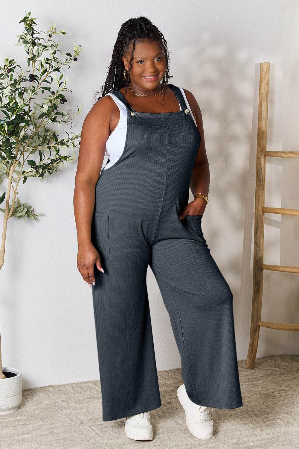 Double Take Full Size Wide Strap Overall with Pockets - Delanoir