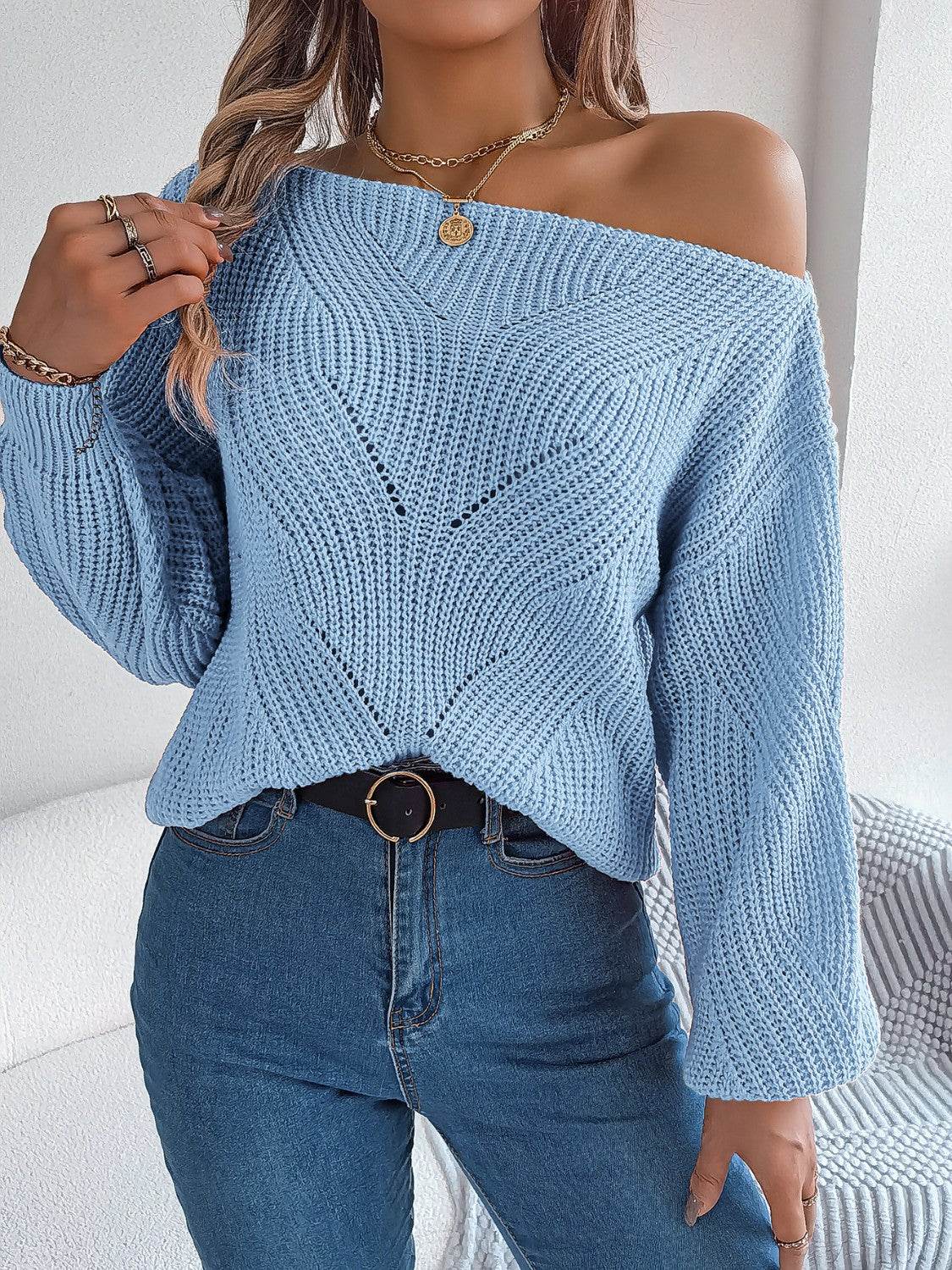 Openwork Long Sleeve Sweater - Delanoir