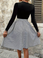 Tied Striped Round Neck Long Sleeve Dress - Delanoir