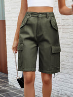 High Waist Denim Shorts with Pockets - Delanoir