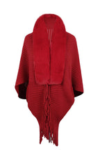 Fringe Detail Long Sleeve Ribbed Poncho - Delanoir