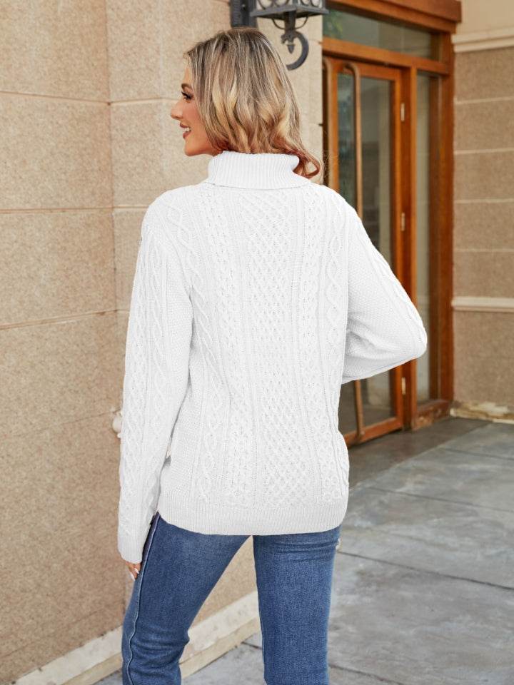 Cable-Knit Mock Neck Sweater - Delanoir