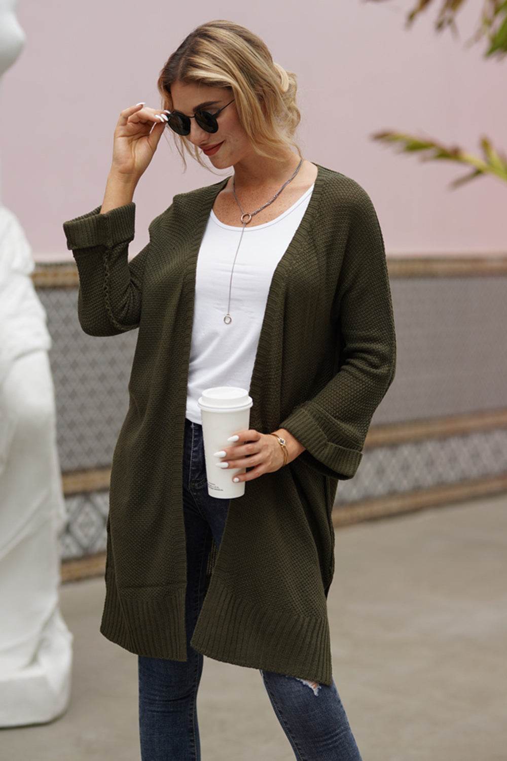 Open Front Long Sleeve Cardigan - Delanoir