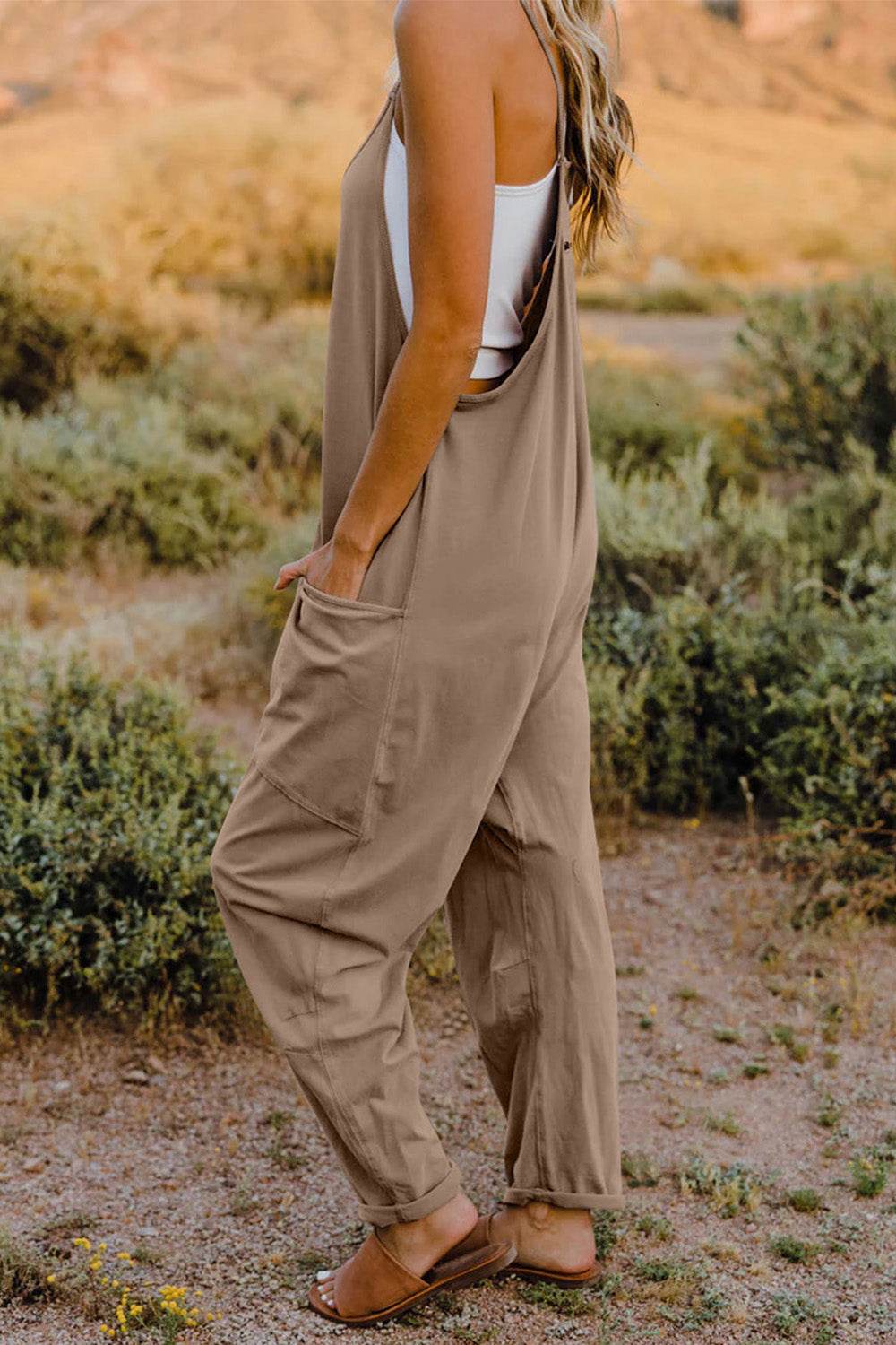 Double Take Full Size V-Neck Sleeveless Jumpsuit with Pockets - Delanoir