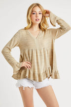 Hailey & Co V-Neck Flounce Sleeve Knit Top - Delanoir