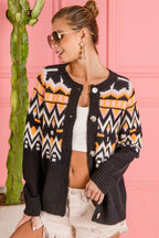 BiBi Ethnic Pattern Button Up Knit Cardigan - Delanoir