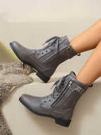 PU Leather Lace-Up Boots - Delanoir