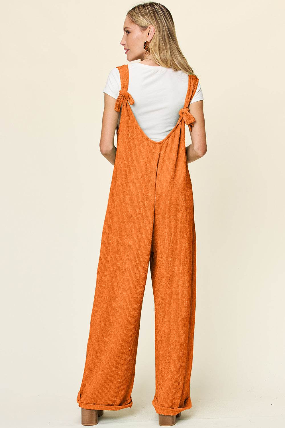 Double Take Full Size Texture Sleeveless Wide Leg Jumpsuit - Delanoir