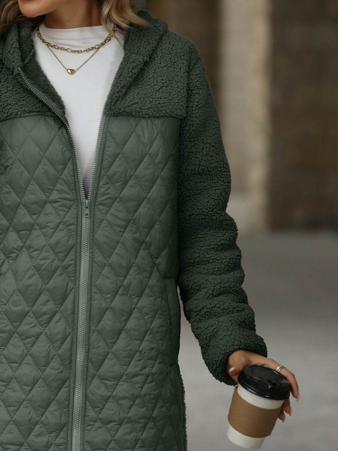 Texture Zip Up Long Sleeve Hooded Coat - Delanoir
