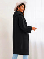 Pocketed Collared Neck Dropped Shoulder Cardigan - Delanoir