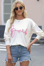 Letter Graphic Round Neck Sweater - Delanoir