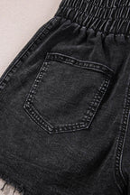 High Waist Raw Hem Denim Shorts - Delanoir