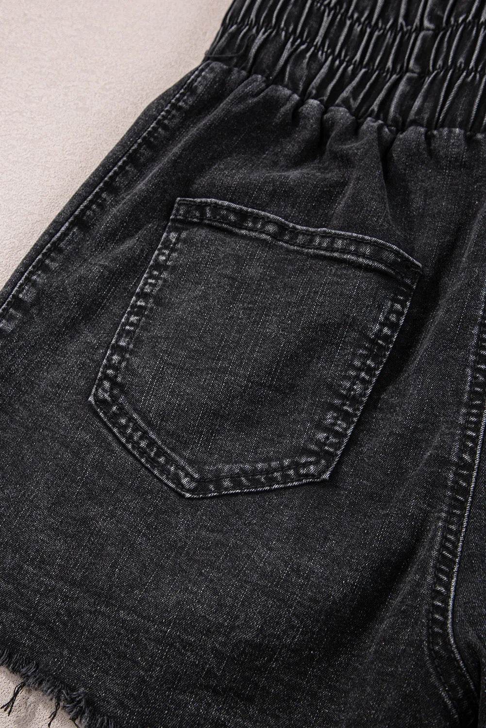 High Waist Raw Hem Denim Shorts - Delanoir