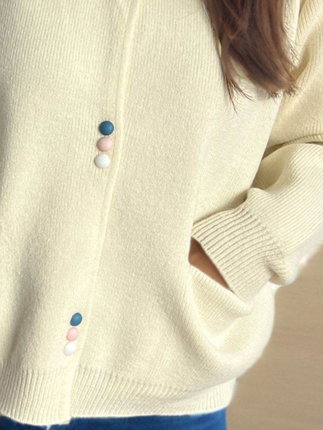 Button Down Long Sleeve Cardigan with Pockets - Delanoir