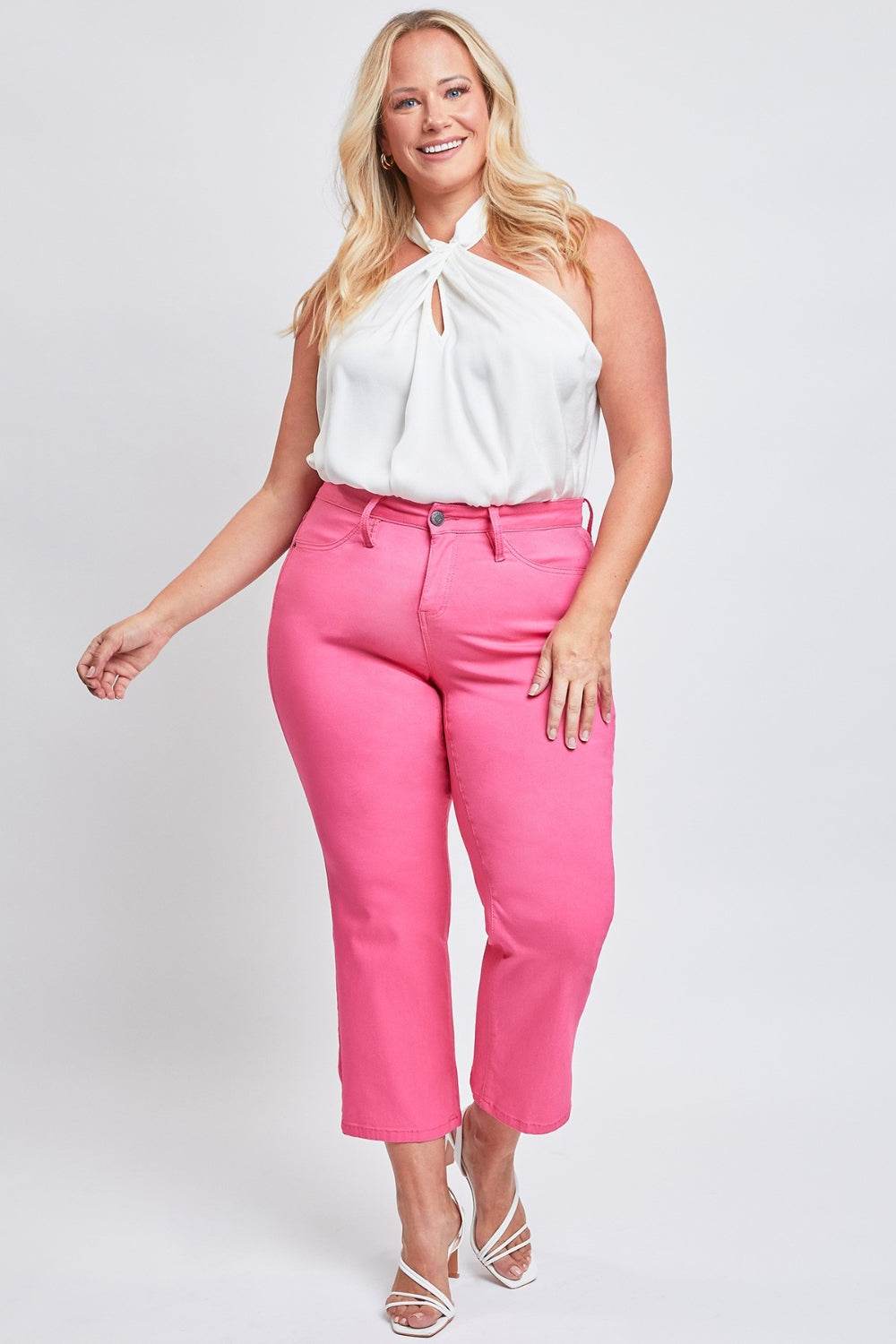 YMI Jeanswear Full Size Mid-Rise Hyperstretch Cropped Straight Pants - Delanoir