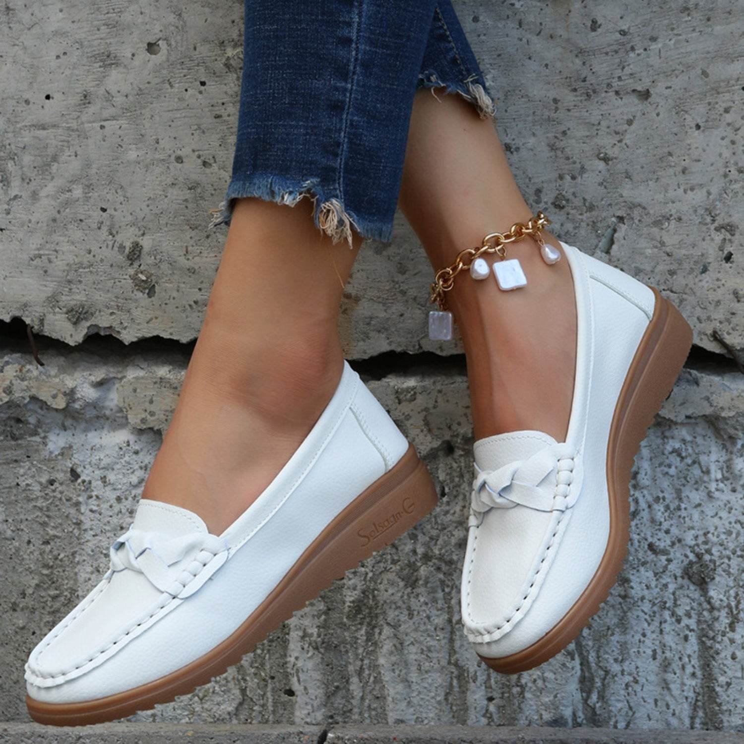 Weave Wedge Heeled Loafers - Delanoir