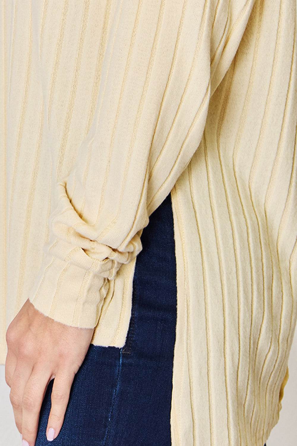 Basic Bae Full Size Ribbed Round Neck Slit T-Shirt - Delanoir