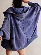 Exposed Seam Open Front Batwing Sleeve Hooded Cardigan - Delanoir