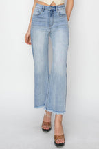 RISEN High Rise Crop Wide Fray Hem Jeans - Delanoir