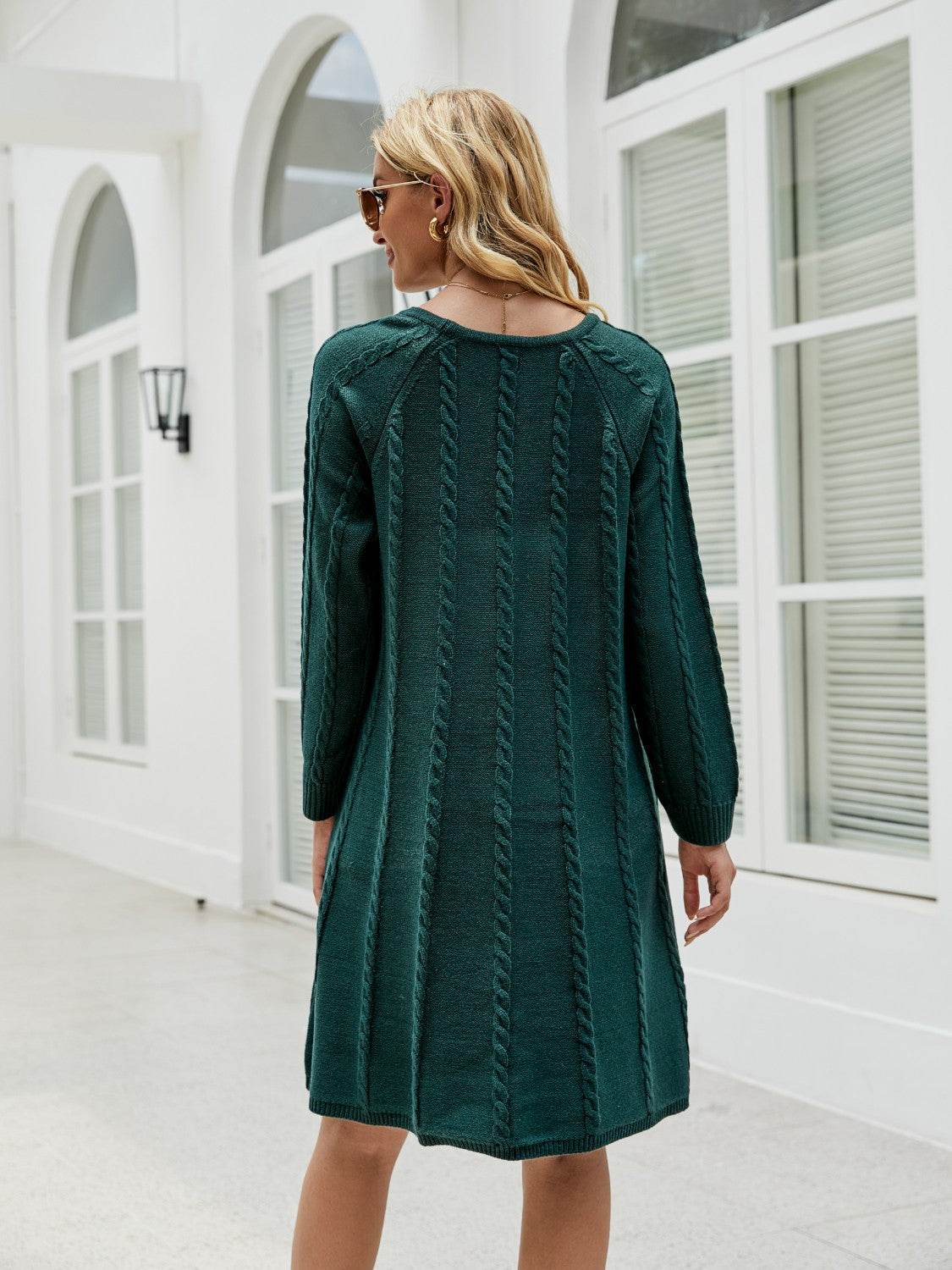 Cable-Knit Long Sleeve Sweater Dress - Delanoir