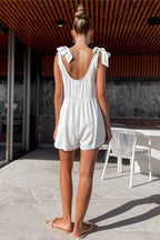 Full Size Scoop Neck Tie Shoulder Romper - Delanoir