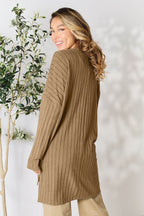 Basic Bae Full Size Ribbed Round Neck Long Sleeve Slit Top - Delanoir