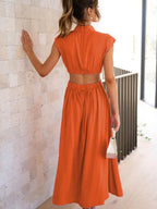 Cutout Mock Neck Sleeveless Ruched Dress - Delanoir