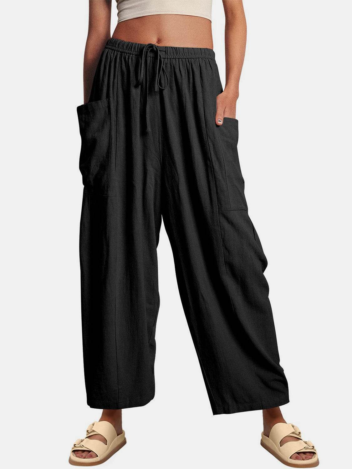 Full Size Wide Leg Pants with Pockets - Delanoir