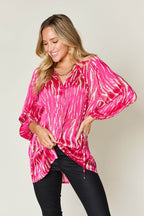 Double Take Full Size Printed Button Up Long Sleeve Shirt - Delanoir