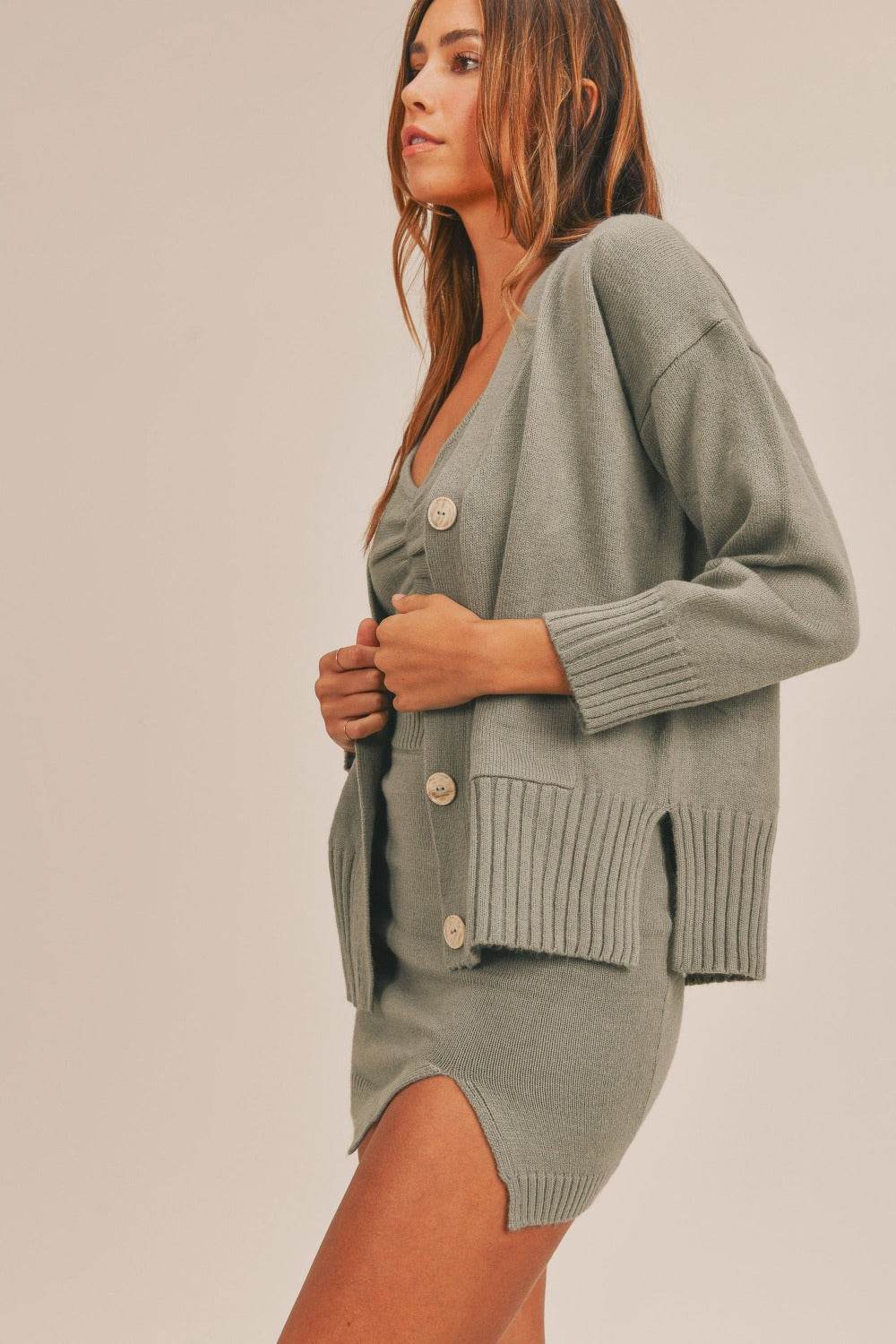 MABLE 3 Pieces Sweater Set with Crop Cami, Mini Skirt, Cardigan - Delanoir