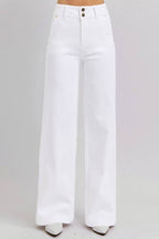RISEN Full Size Tummy Control Double Button Wide Leg Jeans - Delanoir