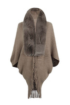 Fringe Detail Long Sleeve Ribbed Poncho - Delanoir