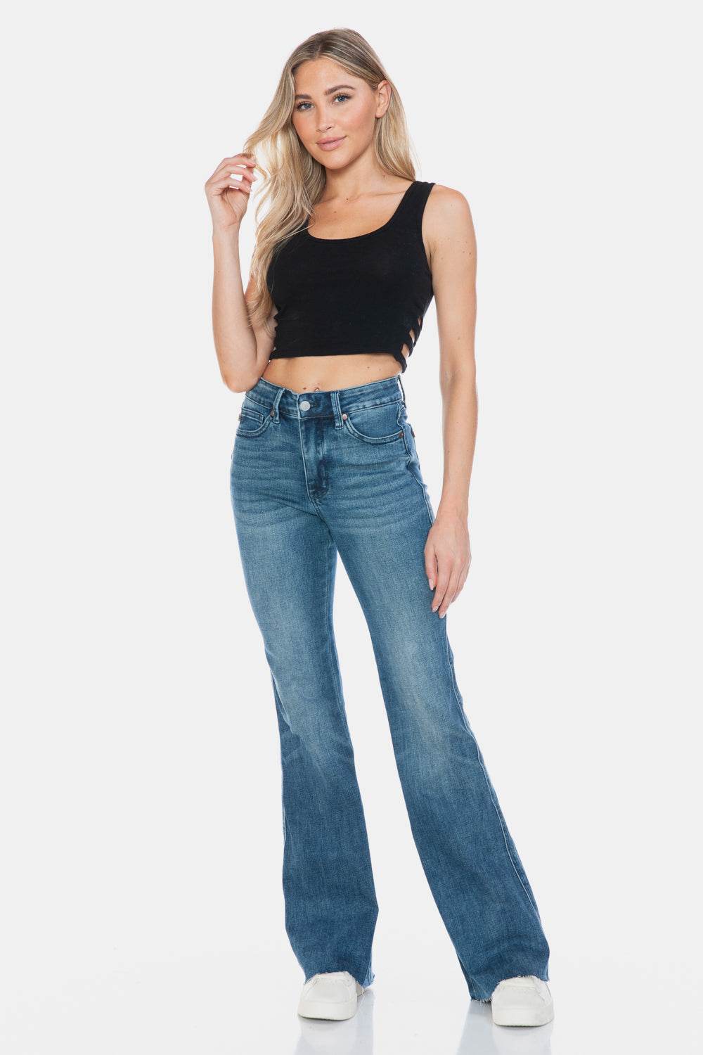 Judy Blue Full Size Tummy Control Cut Hem Flare Jeans - Delanoir