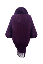 Fringe Detail Long Sleeve Ribbed Poncho - Delanoir