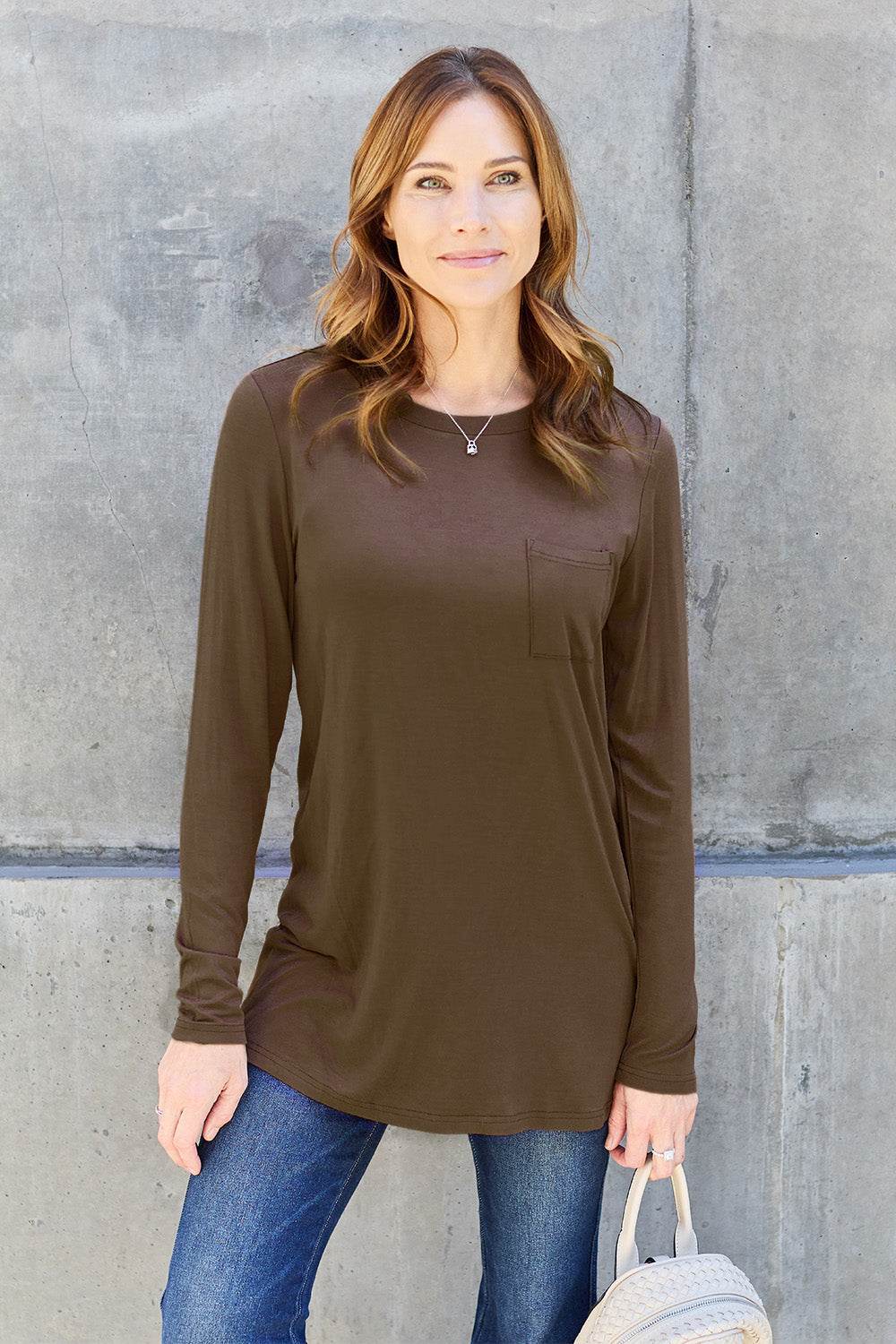 Basic Bae Full Size Round Neck Long Sleeve Top - Delanoir