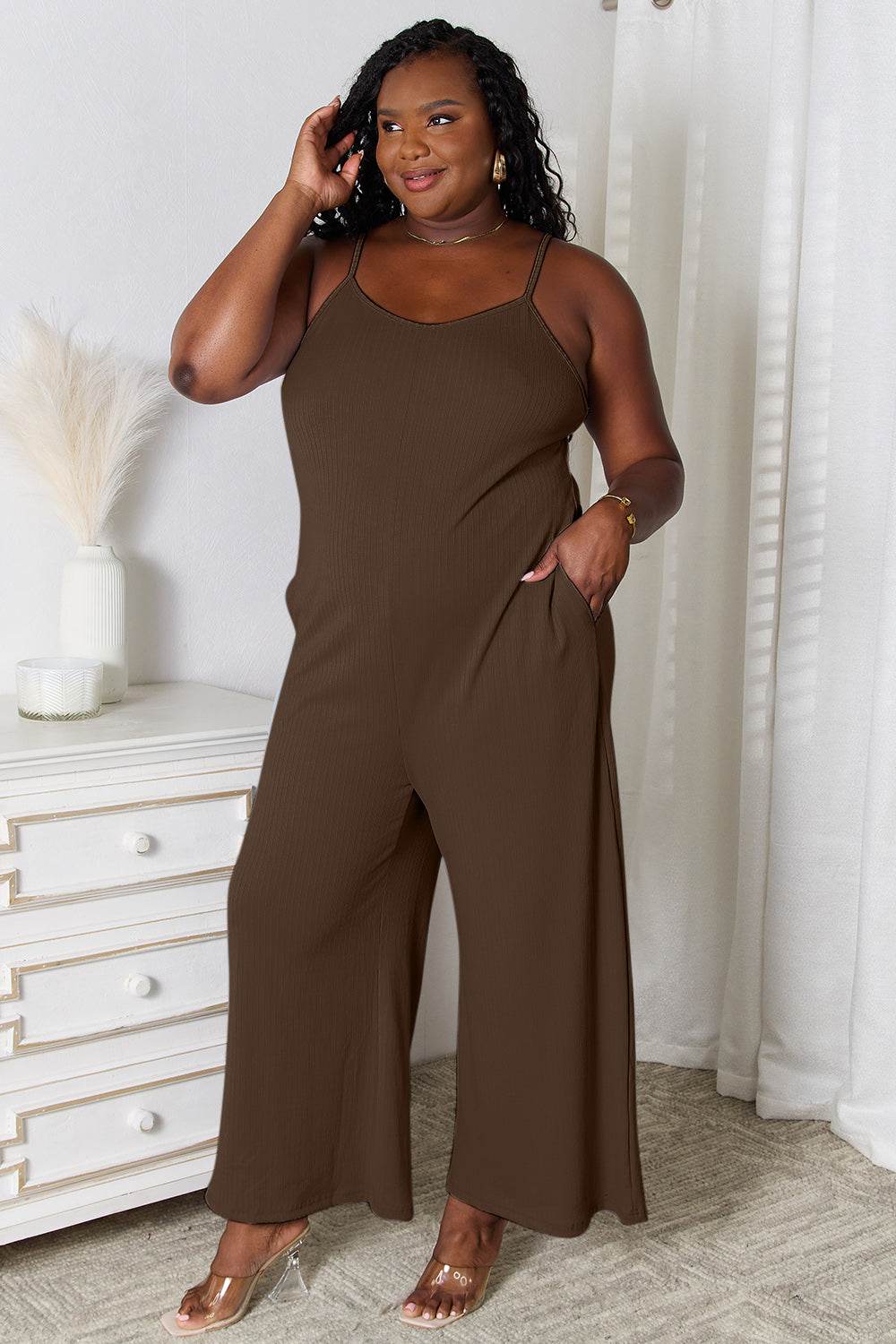 Basic Bae Full Size Spaghetti Strap V-Neck Jumpsuit - Delanoir
