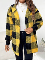 Plaid Long Sleeve Hooded Coat - Delanoir
