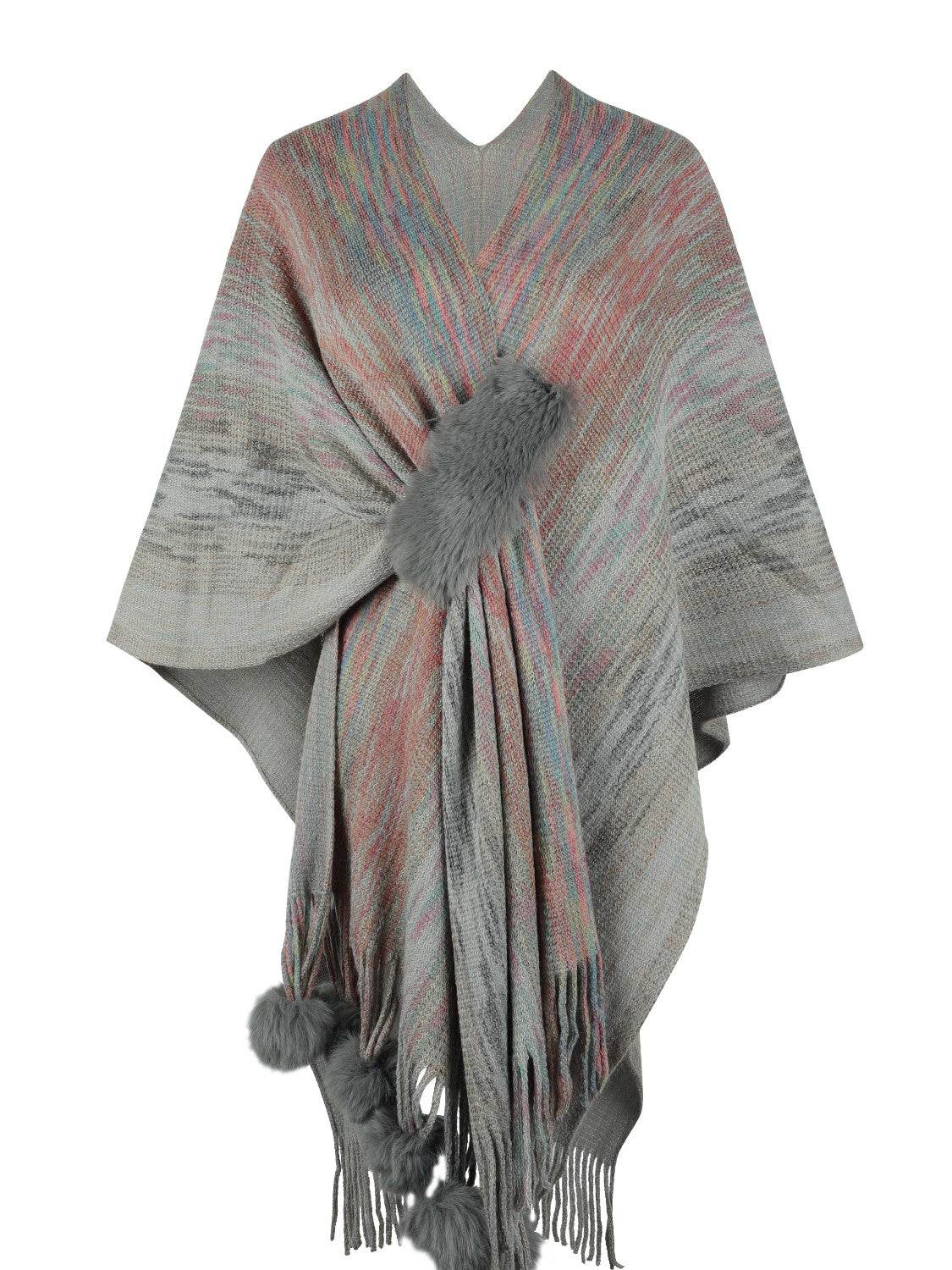 Heathered Fringe Hem Poncho - Delanoir