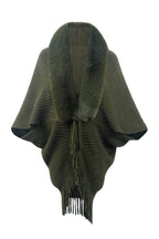 Fringe Detail Long Sleeve Ribbed Poncho - Delanoir
