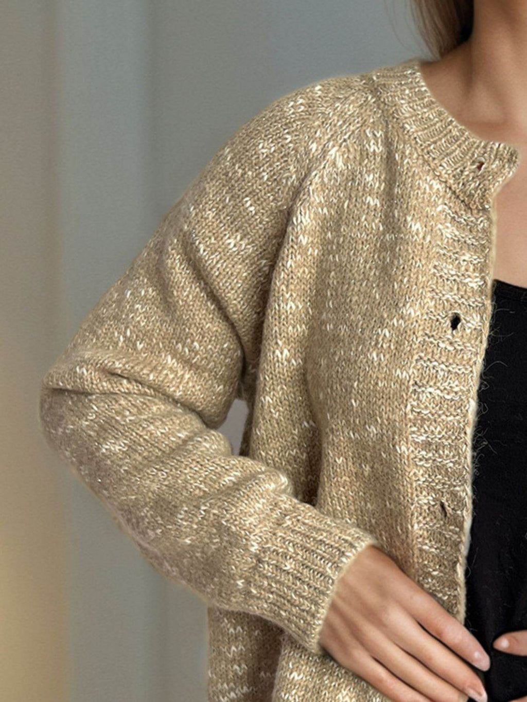 Heathered Button Down Long Sleeve Cardigan - Delanoir