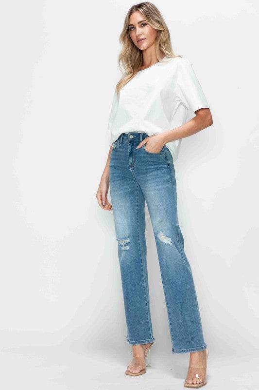 bytos Full Size Distressed High Rise Straight Jeans - Delanoir