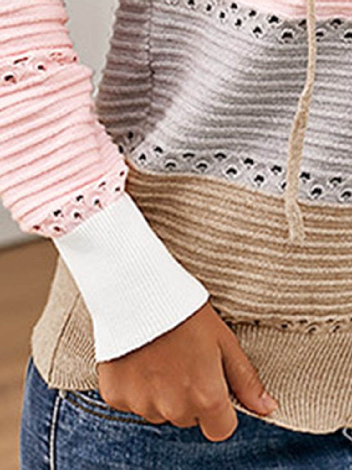 Color Block Drawstring Hooded Sweater - Delanoir